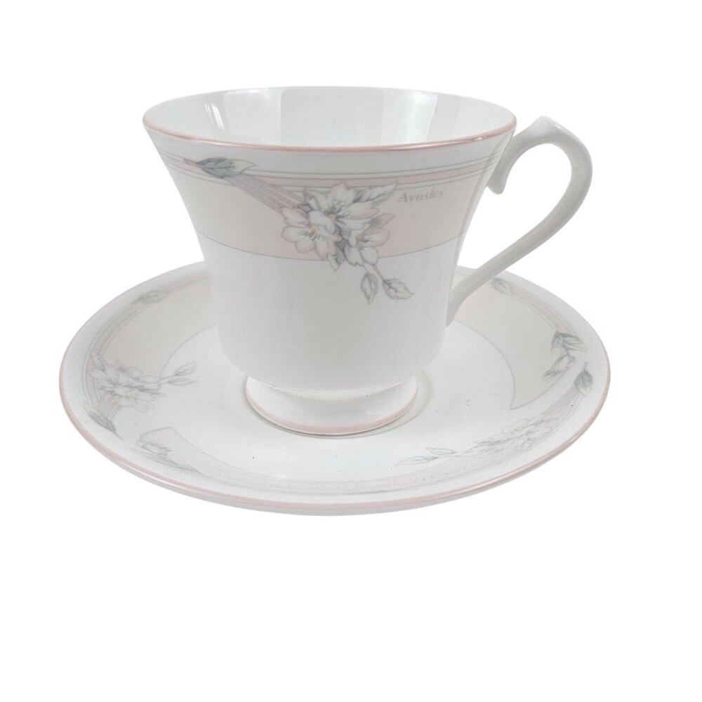 Aynsley Pastiche Pink Fine Bone China Teacup & Saucer Set Made In England